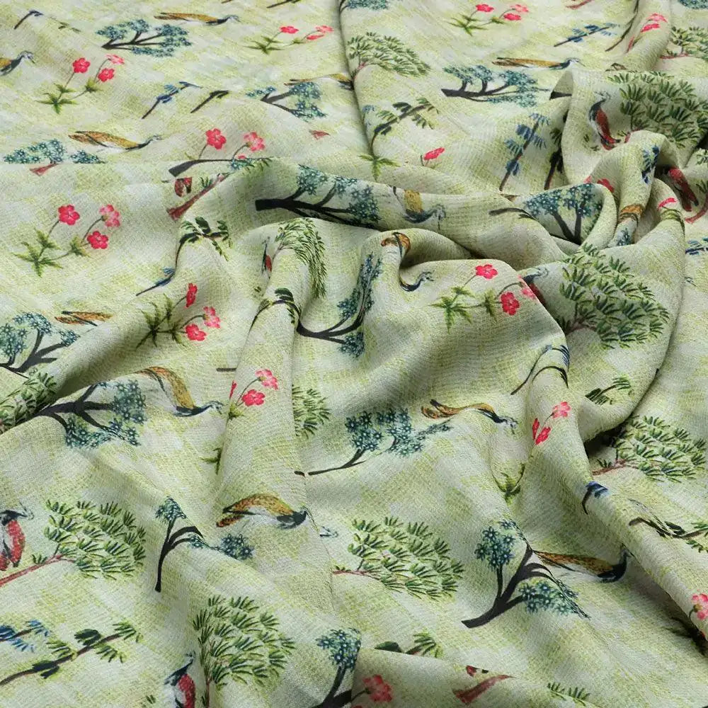 Pista Chinoiserie With Birds Digital Printed Fabric - Weightless - FAB VOGUE Studio®