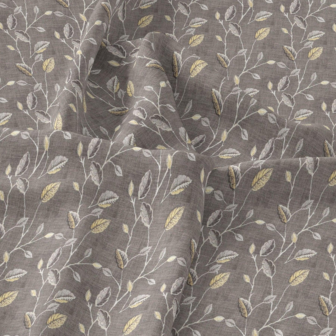 Brown Leaves With Stalk Digital Printed Fabric - Weightless - FAB VOGUE Studio®