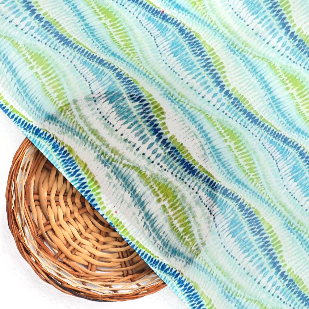 Green and Blue Leheriya Digital Printed Fabric - FAB VOGUE Studio®