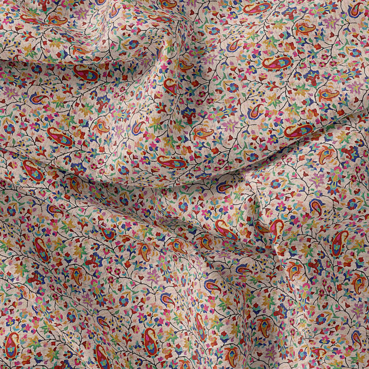 Multicolour Paisley With Buds Leaves Digital Printed Fabric - Weightless - FAB VOGUE Studio®