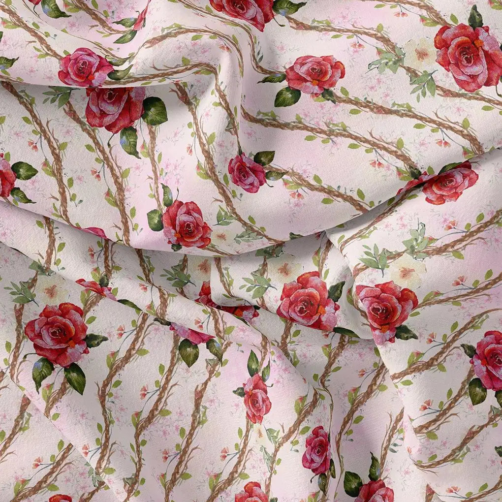 Autumnal Red Roses With Leaves Digital Printed Fabric - Weightless – we 0 ta 06478 110 autumnal red roses with leaves digital printed fabric weightless 1