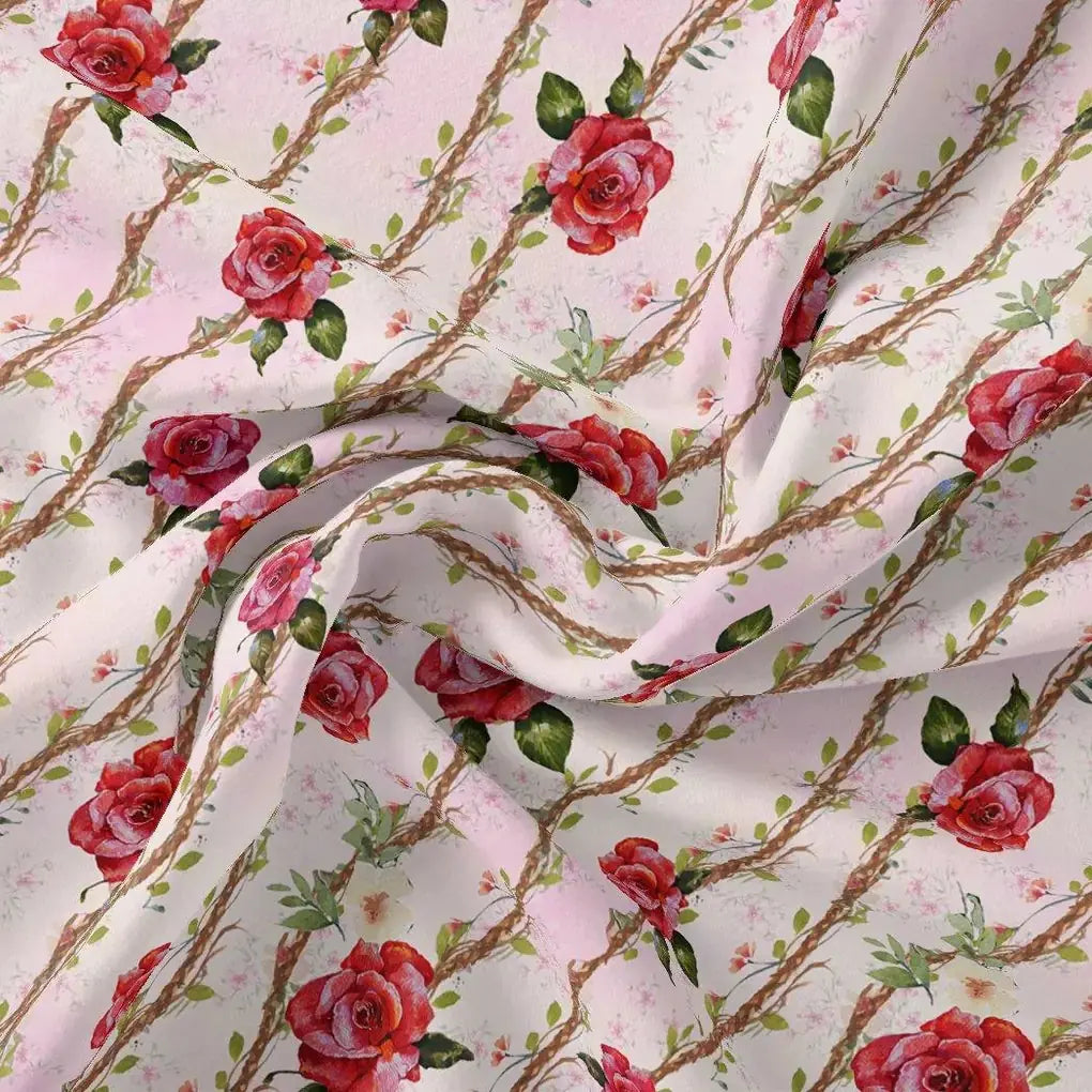 Autumnal Red Roses With Leaves Digital Printed Fabric - Weightless – we 0 ta 06478 110 autumnal red roses with leaves digital printed fabric weightless 3