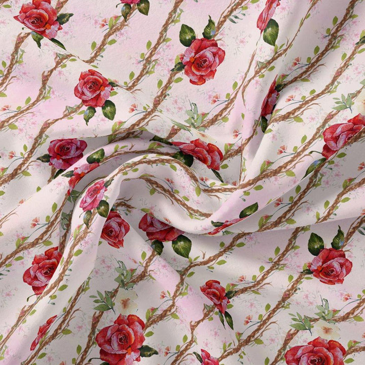 Autumnal Red Roses With Leaves Digital Printed Fabric - Weightless - FAB VOGUE Studio®