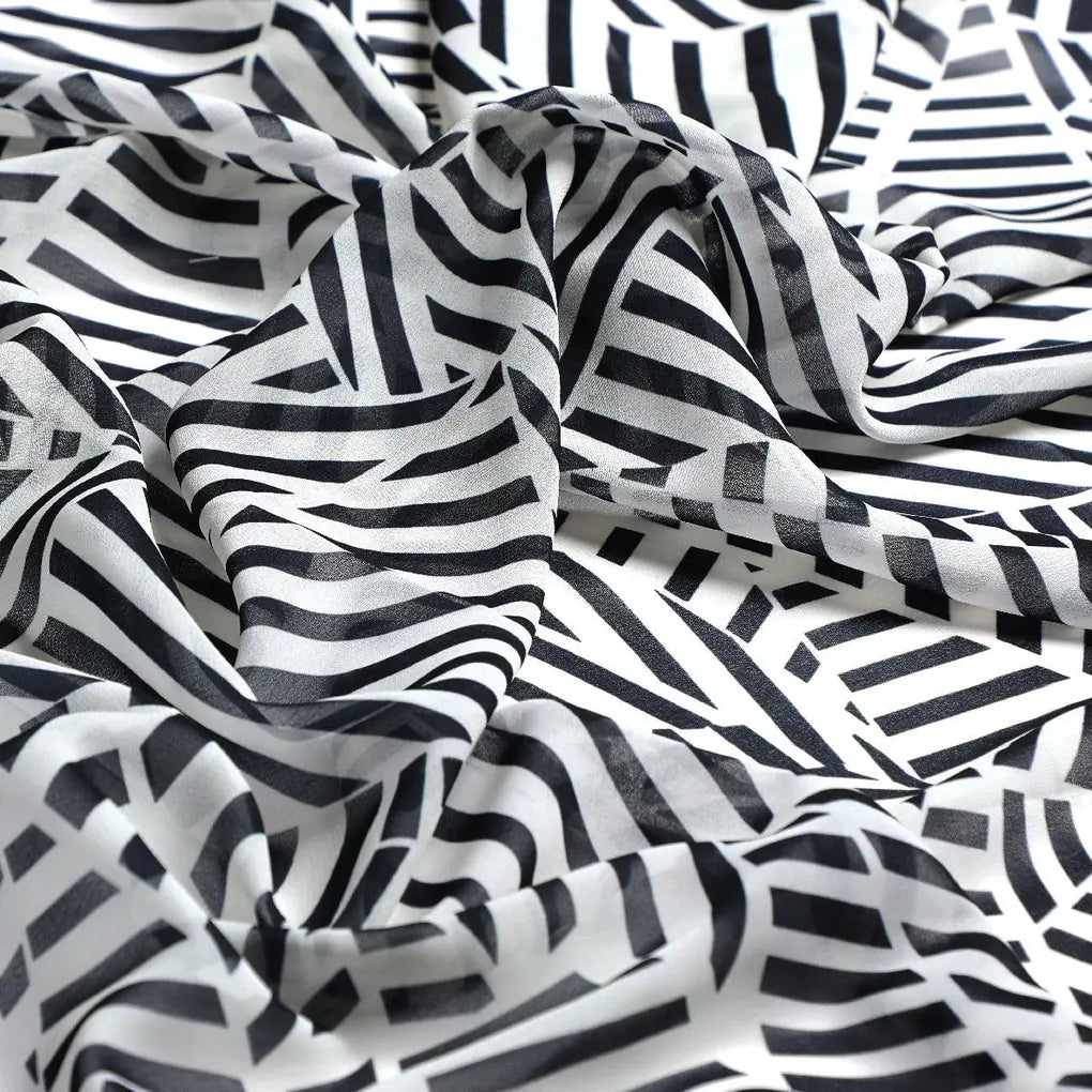 Attractive Black Strips With Bone Colour Digital Printed Fabric - Weightless – we 0 ta0078 110 attractive black strips with bone colour digital printed fabric weightless 3