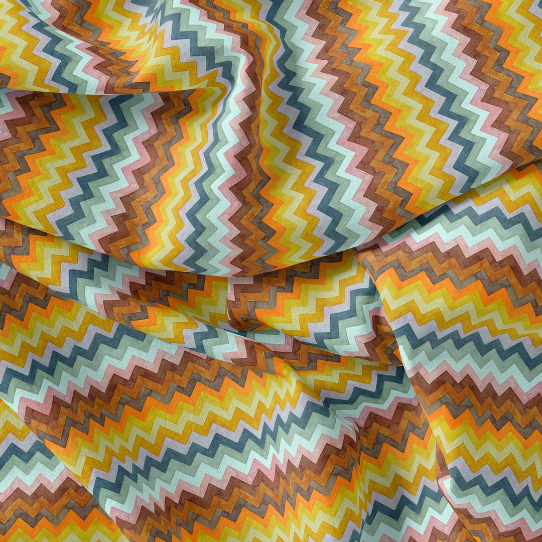 Classic Zigzag Multicolour Waves Digital Printed Fabric - Weightless - FAB VOGUE Studio®
