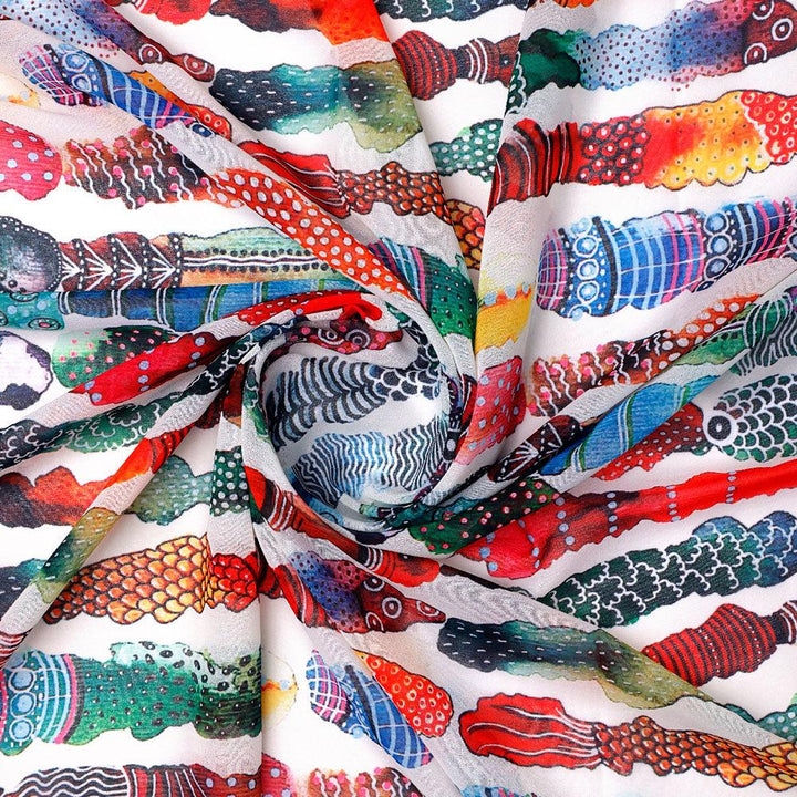 Colourful Round Stripes Digital Printed Fabric - FAB VOGUE Studio®