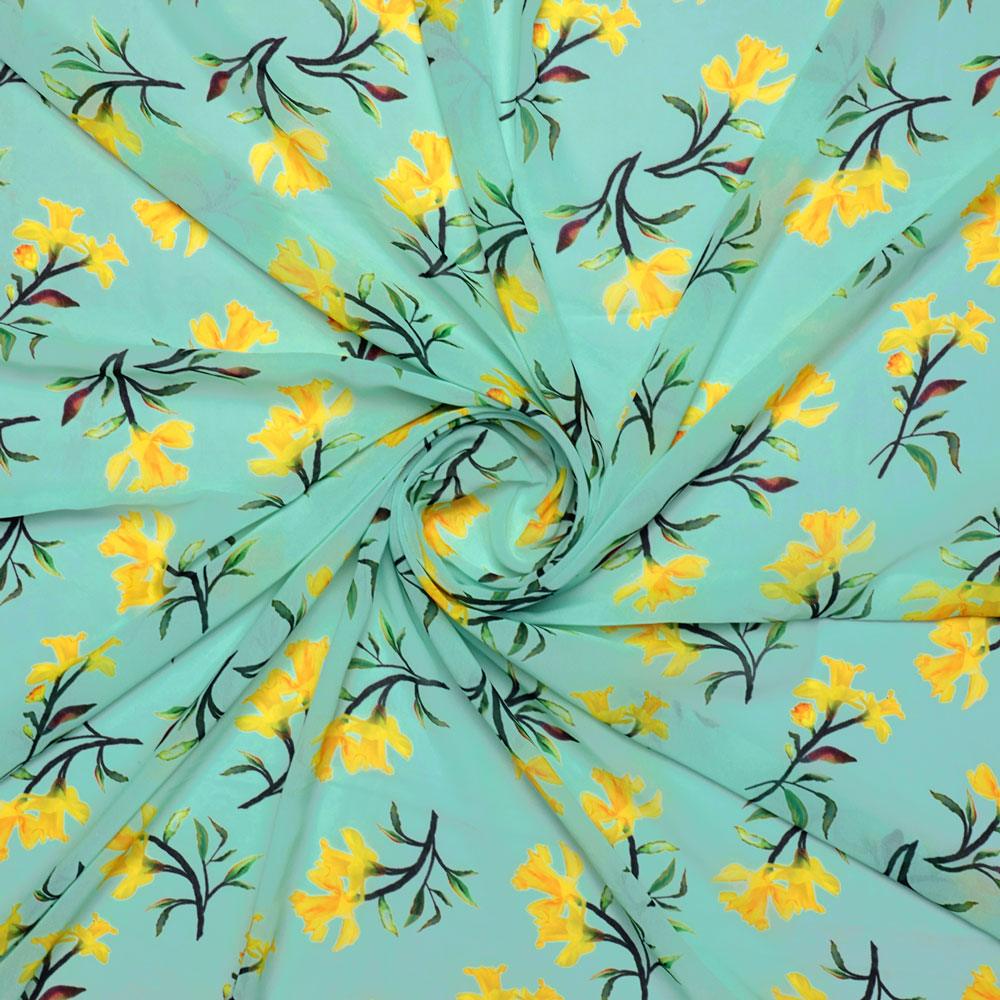 Seamles Yellow Floral Digital Printed Fabric - FAB VOGUE Studio®