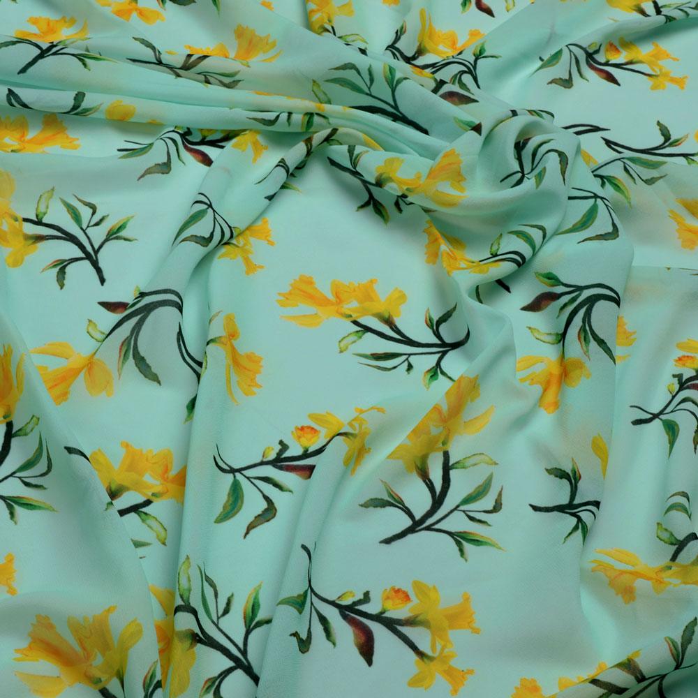 Seamles Yellow Floral Digital Printed Fabric - FAB VOGUE Studio®