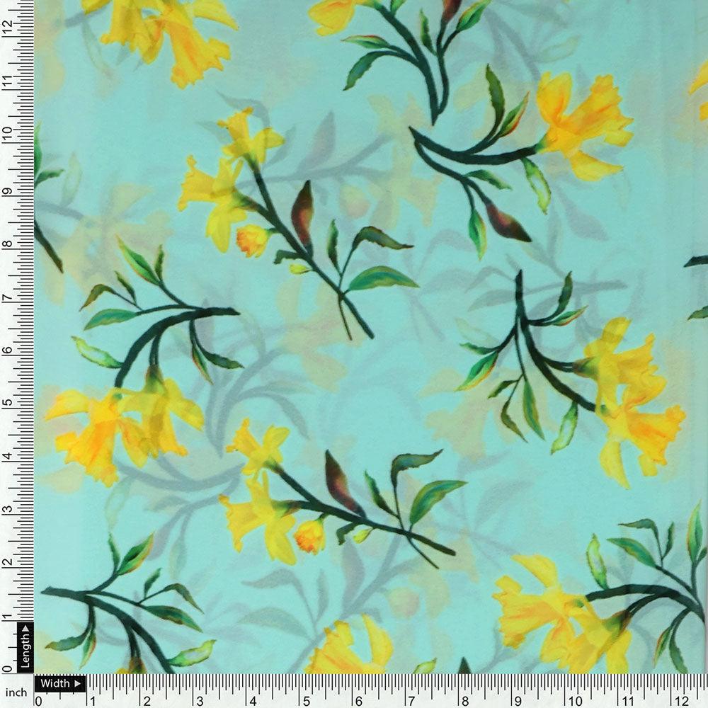 Seamles Yellow Floral Digital Printed Fabric - FAB VOGUE Studio®