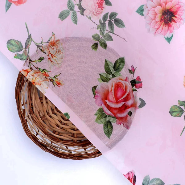 Pink And Peach Roses Allover Digital Printed Fabric - Weightless – we 0 ta05620p4 110 pink and peach roses allover digital printed fabric weightless 2 - alternate view