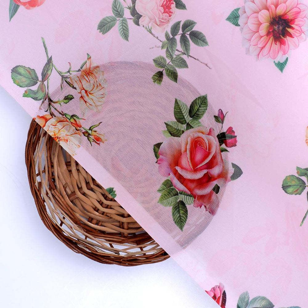 Pink And Peach Roses Allover Digital Printed Fabric - Weightless - FAB VOGUE Studio®