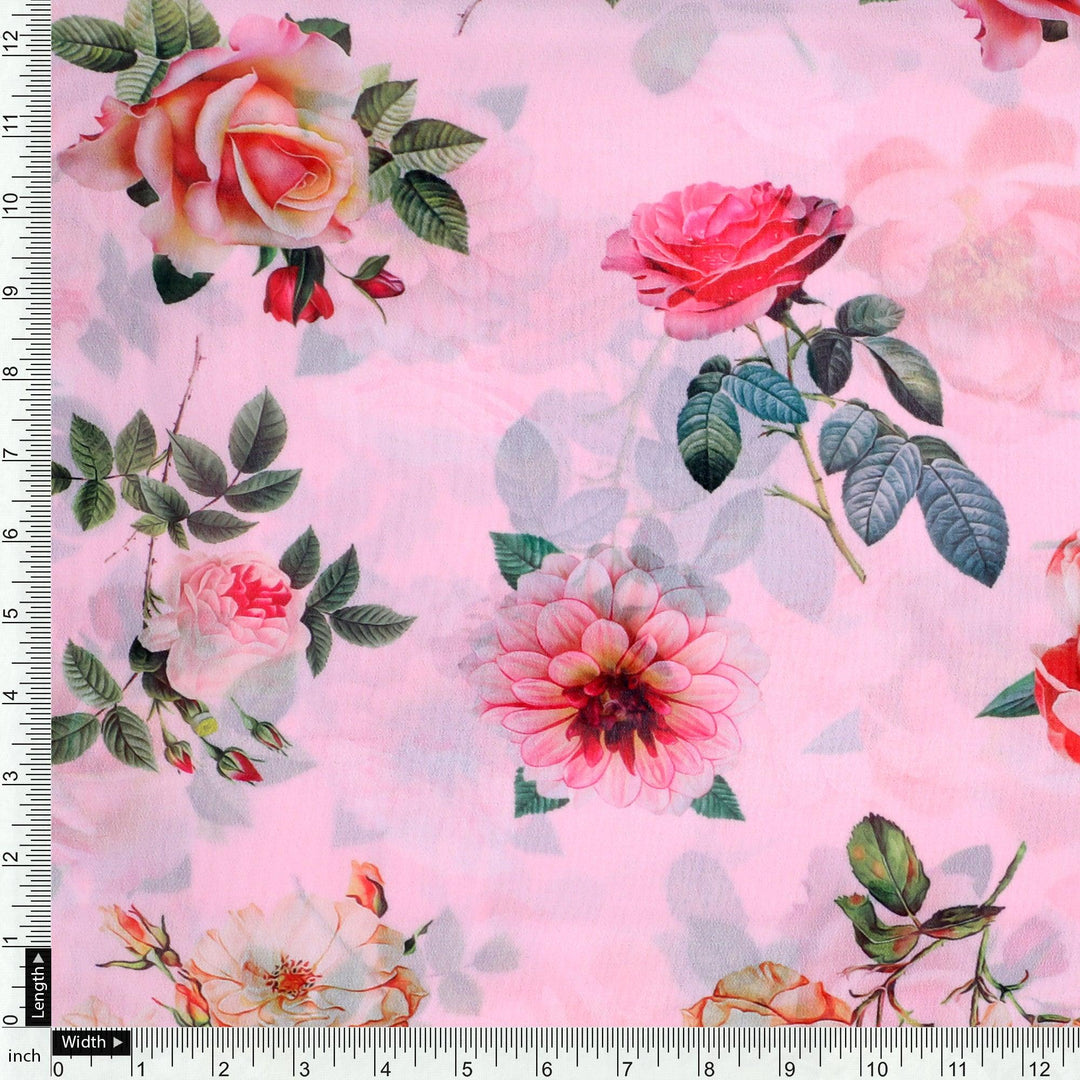 Pink And Peach Roses Allover Digital Printed Fabric - Weightless - FAB VOGUE Studio®