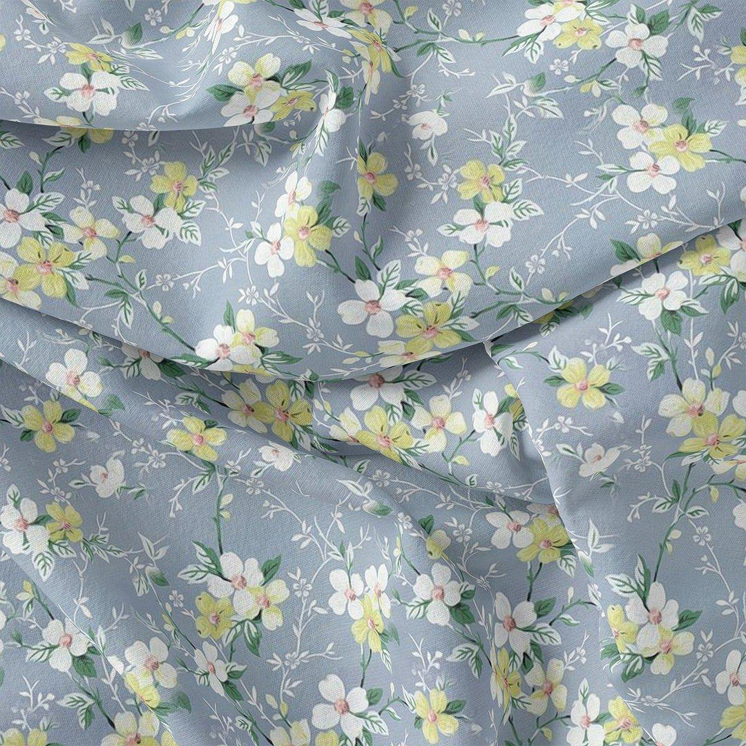 Beautiful White Jasmine Valley Flower Digital Printed Fabric - Weightless - FAB VOGUE Studio®