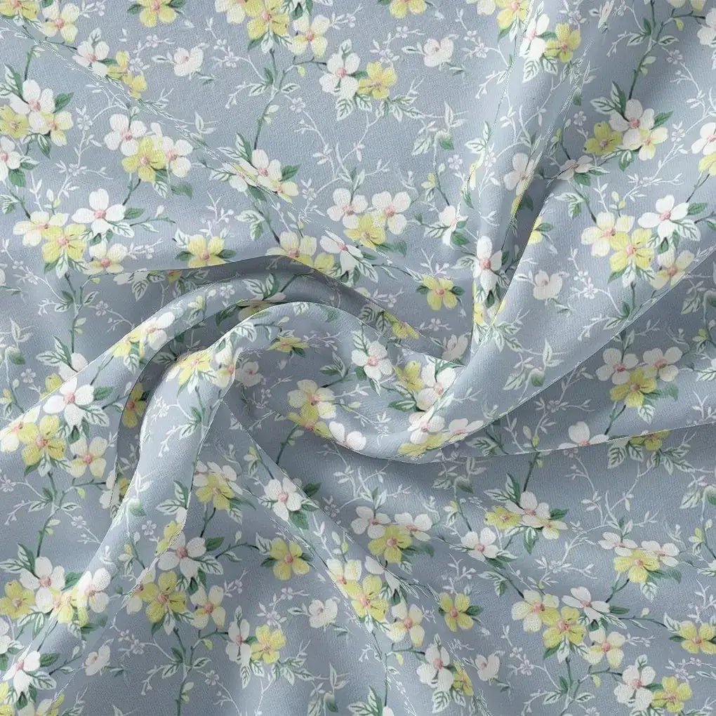 Beautiful White Jasmine Valley Flower Digital Printed Fabric - Weightless – we 0 ta05677 110 beautiful white jasmine valley flower digital printed fabric weightless 3