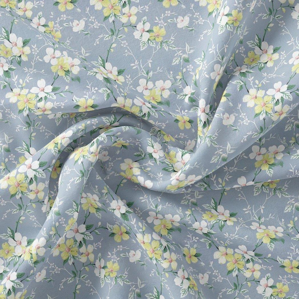 Beautiful White Jasmine Valley Flower Digital Printed Fabric - Weightless - FAB VOGUE Studio®