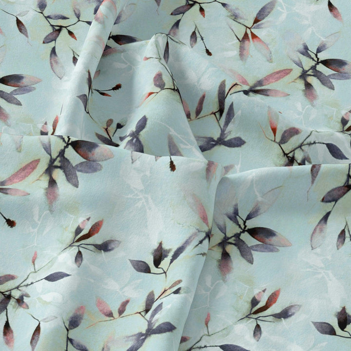 Bluish Thin And Light Leaves Digital Printed Fabric - Weightless - FAB VOGUE Studio®