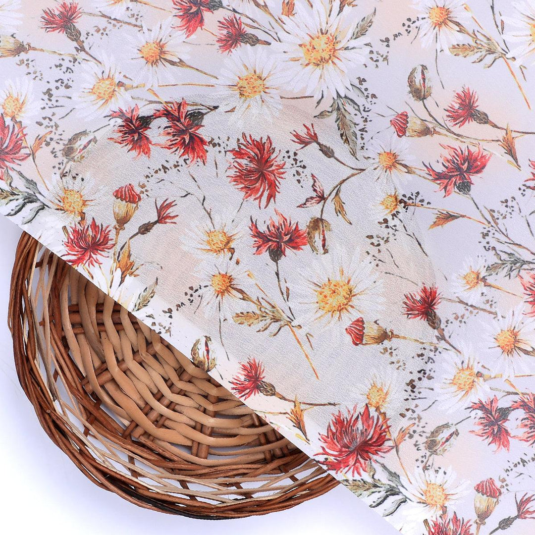 Daisy Branch Of White Flower Digital Printed Fabric - Weightless - FAB VOGUE Studio®