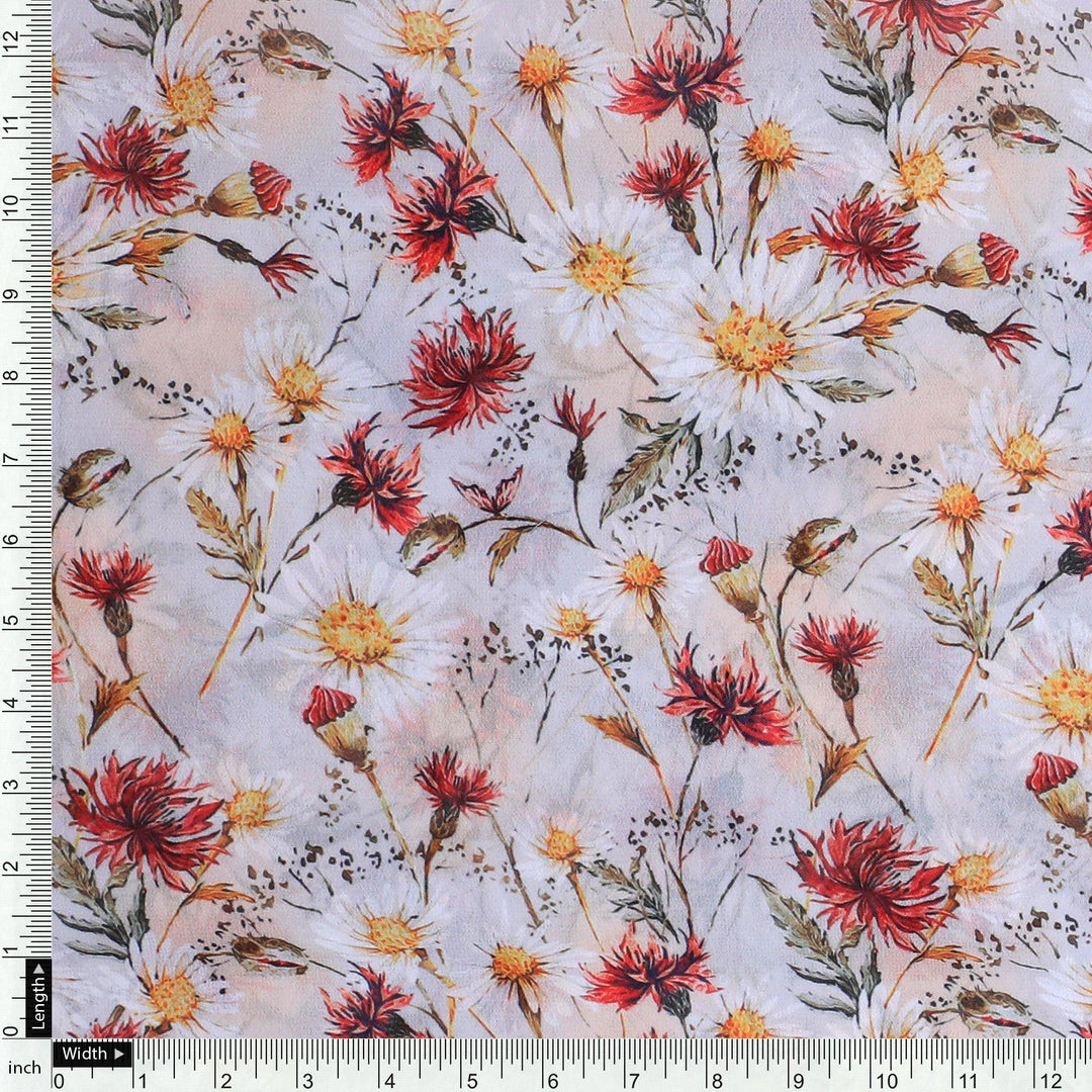 Daisy Branch Of White Flower Digital Printed Fabric - Weightless - FAB VOGUE Studio®