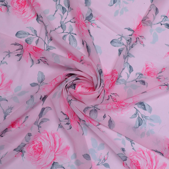 Pink Rose Allover Digital Printed Fabric - Weightless - FAB VOGUE Studio®