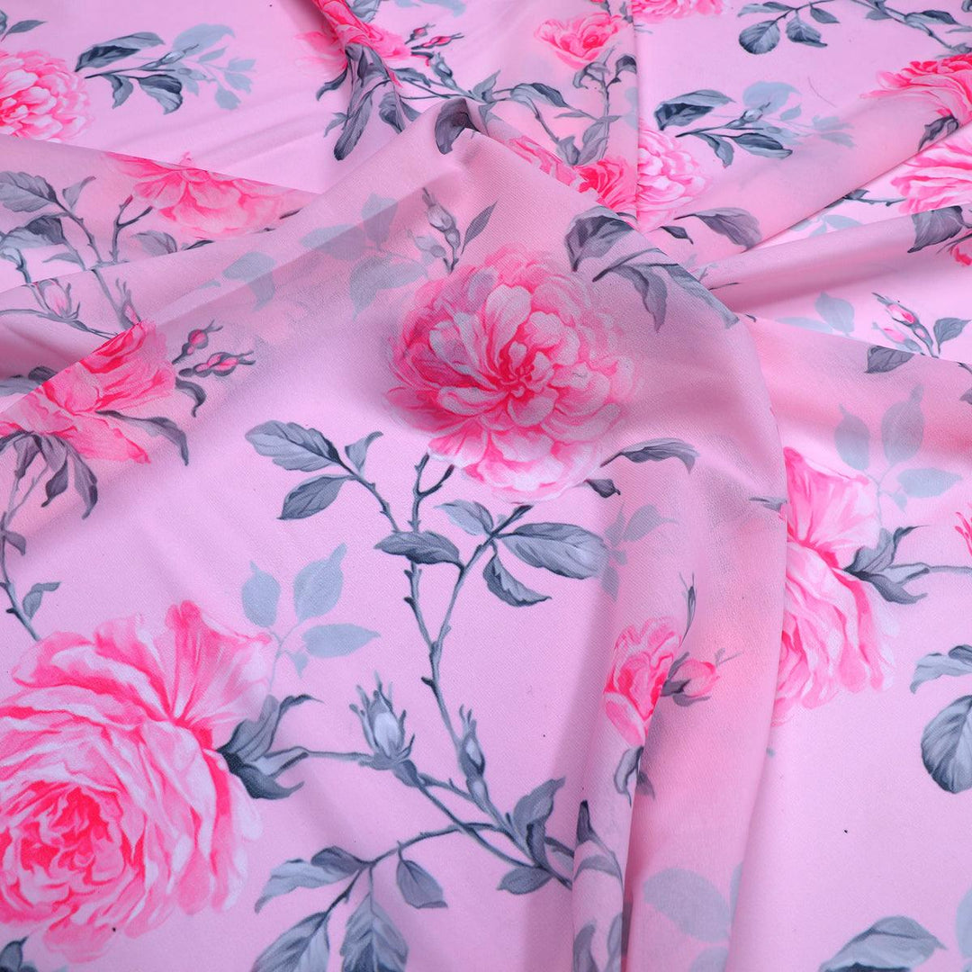 Pink Rose Allover Digital Printed Fabric - Weightless - FAB VOGUE Studio®