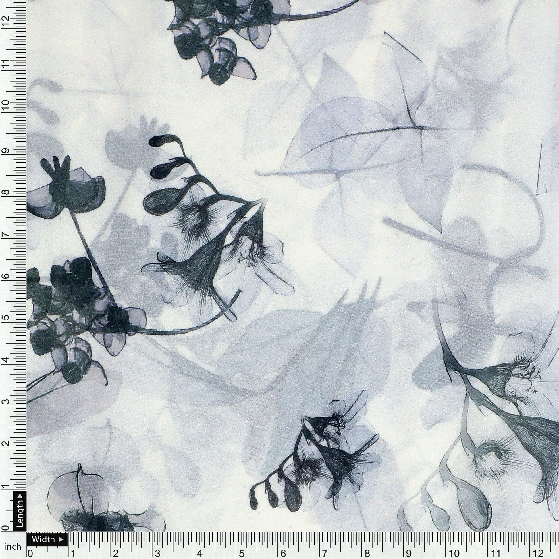 Black Floating Flowers Digital Printed Fabric - Weightless - FAB VOGUE Studio®