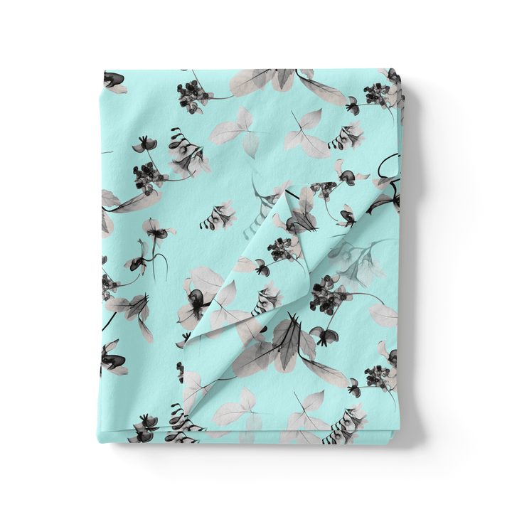 Morden Grey Leaves With Branch Digital Printed Fabric - Weightless - FAB VOGUE Studio®
