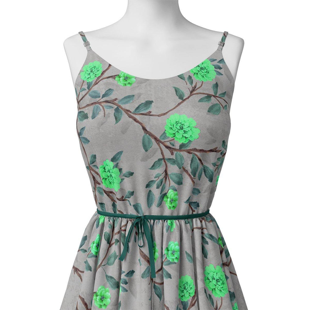 Green Flower And Brach Digital Printed Fabric - Weightless - FAB VOGUE Studio®