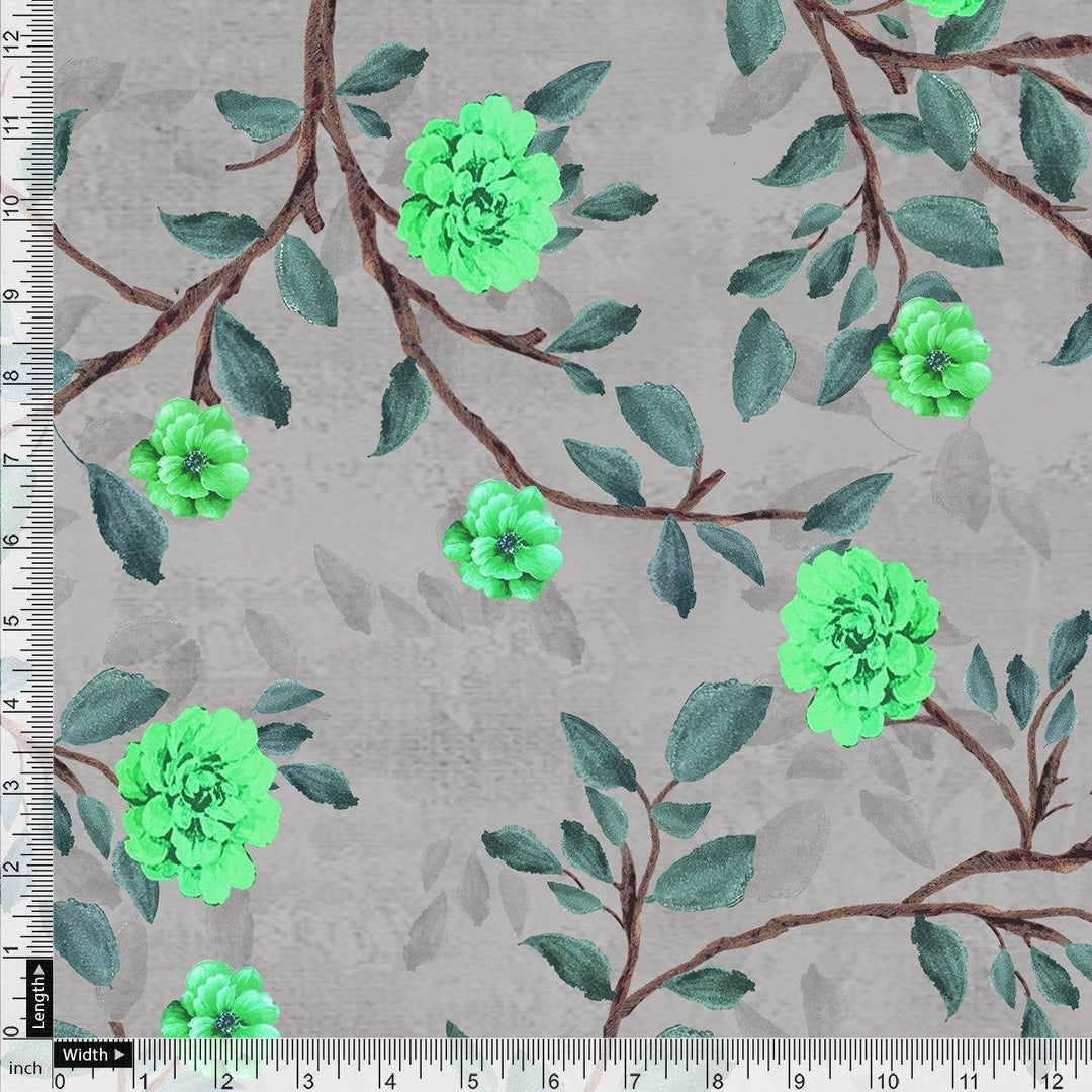 Green Flower And Brach Digital Printed Fabric - Weightless - FAB VOGUE Studio®