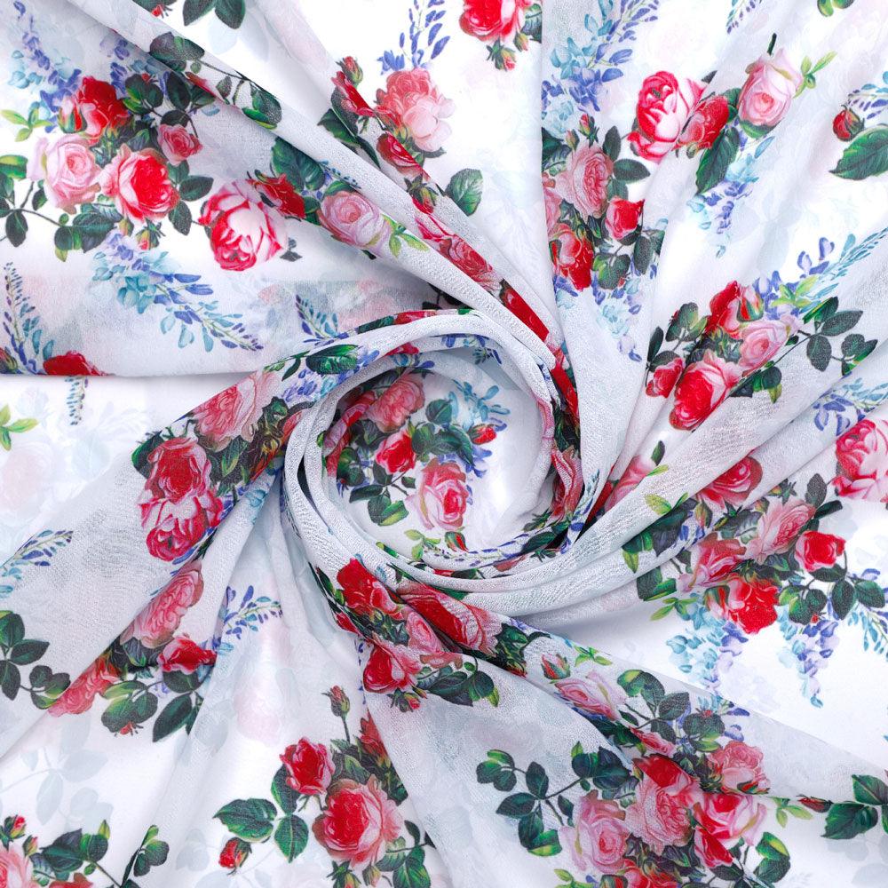 Red Rose Bunch Repeat Digital Printed Fabric - Weightless - FAB VOGUE Studio®