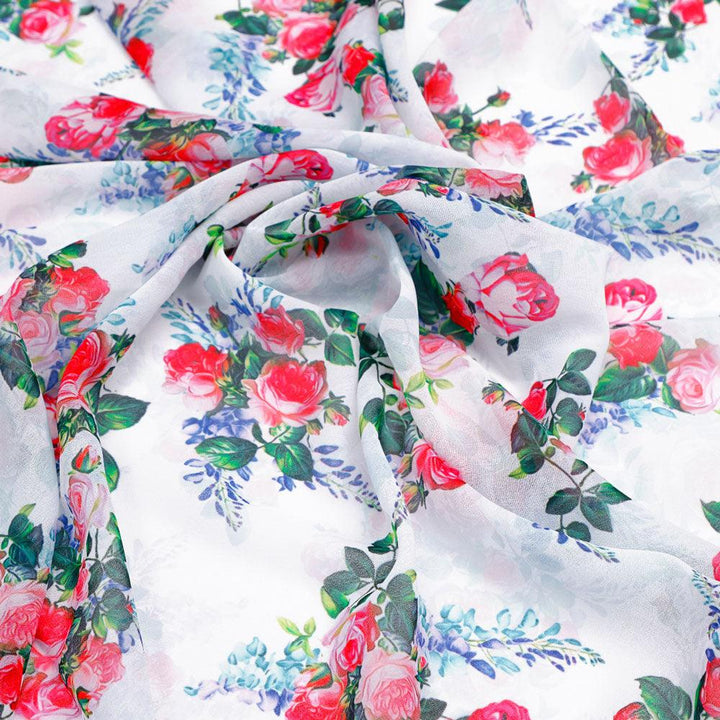 Red Rose Bunch Repeat Digital Printed Fabric - Weightless - FAB VOGUE Studio®