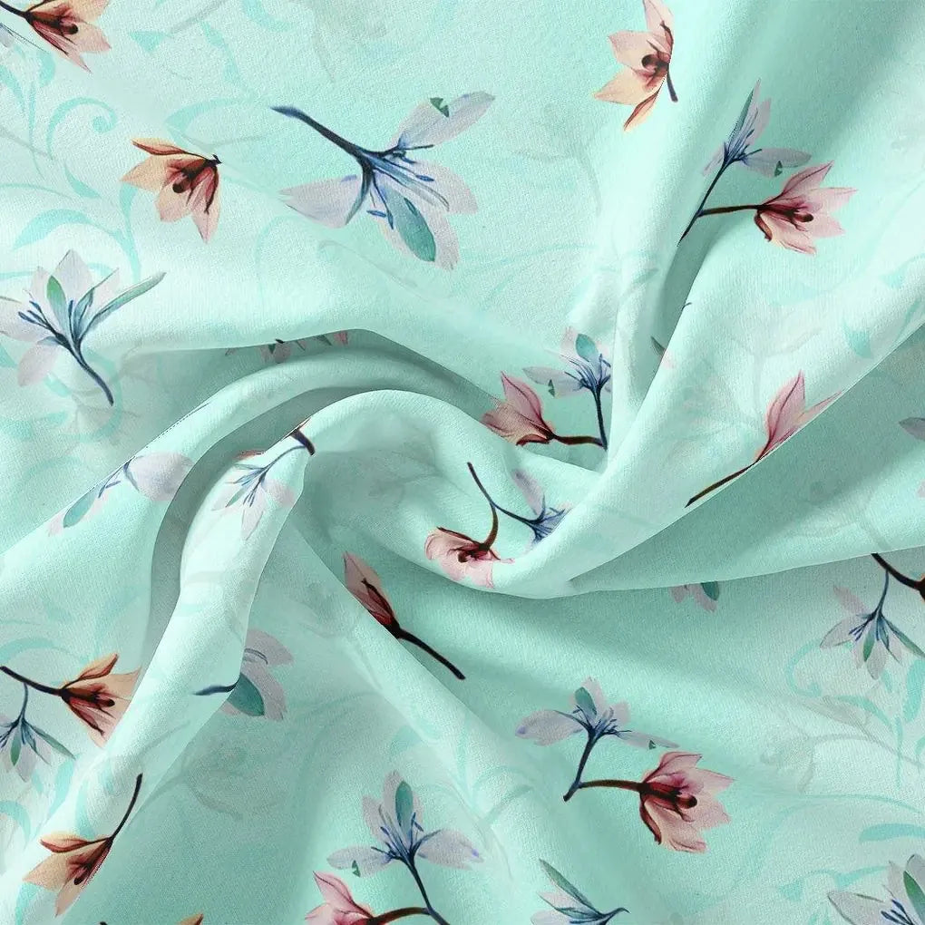 Brown Floating Flower On Rama Green Digital Printed Fabric  - Weightless – we 0 ta06994p1 110 brown floating flower on rama green digital printed fabric weightless 3