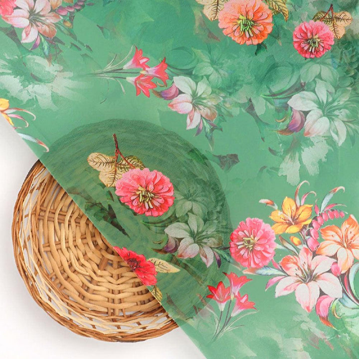 Lovely Chrysanthemum With Multi Flower Printed Fabric - Weightless - FAB VOGUE Studio®
