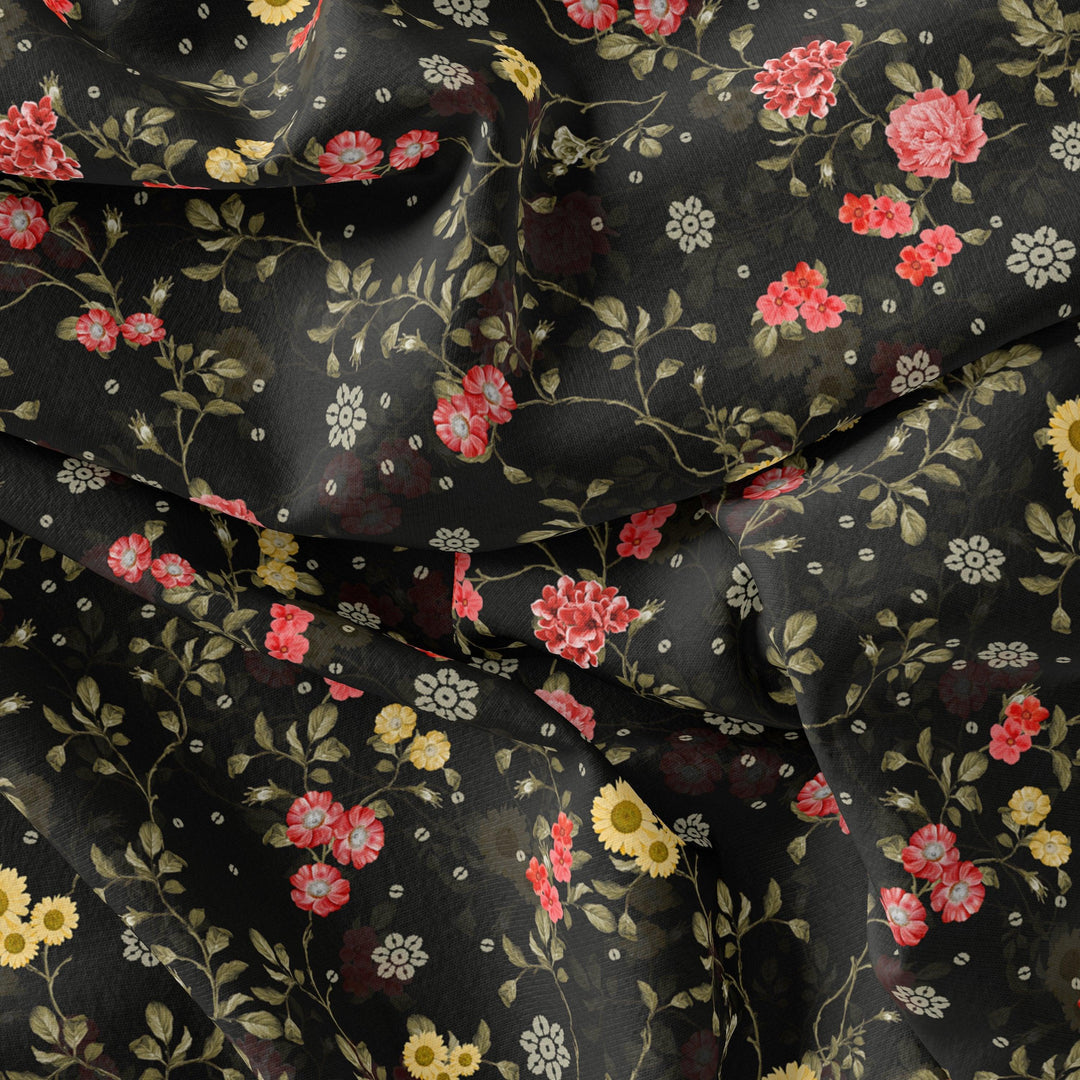 Beautiful Calico Flower With Branch Digital Printed Fabric - Weightless - FAB VOGUE Studio®
