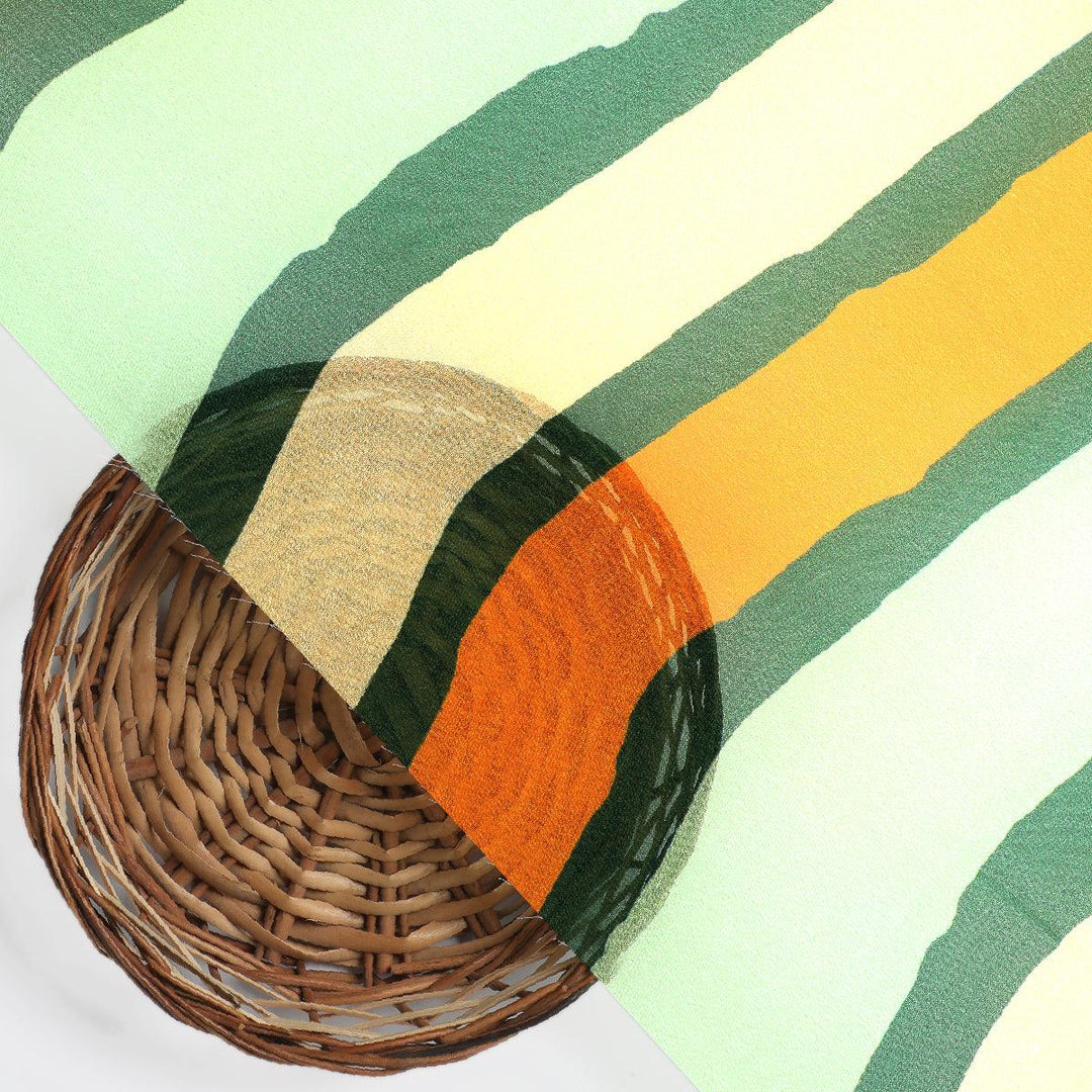 Yellow Green Stripes Digital Printed Fabric - Weightless - FAB VOGUE Studio®