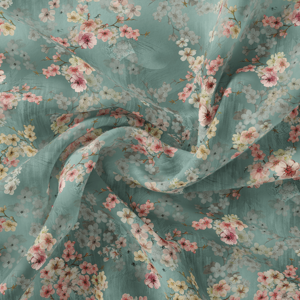 Periwinkle Floral Spring Flower Digital Printed Fabric - Weightless - FAB VOGUE Studio®