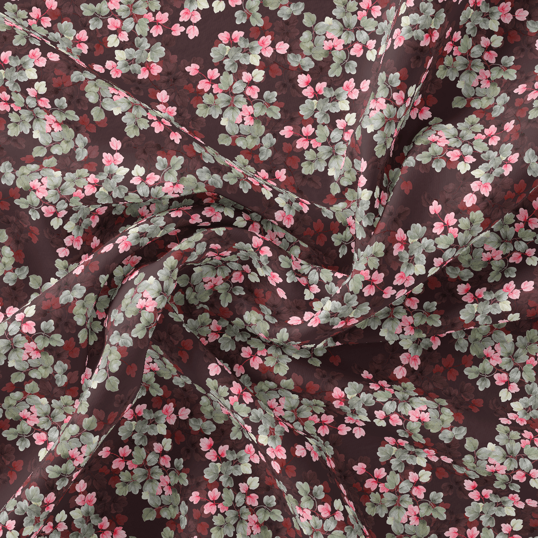 Beautiful Pink With Grey Leaves Digital Printed Fabric - Weightless - FAB VOGUE Studio®