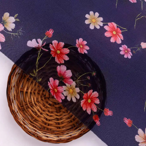 Tiny Colorfull Orchids Floral With Blue Background Digital Printed Fabric - Weightless – we 0 ta07814p1 110 tiny colorfull orchids floral with blue background digital printed fabric weightless 2 - alternate view