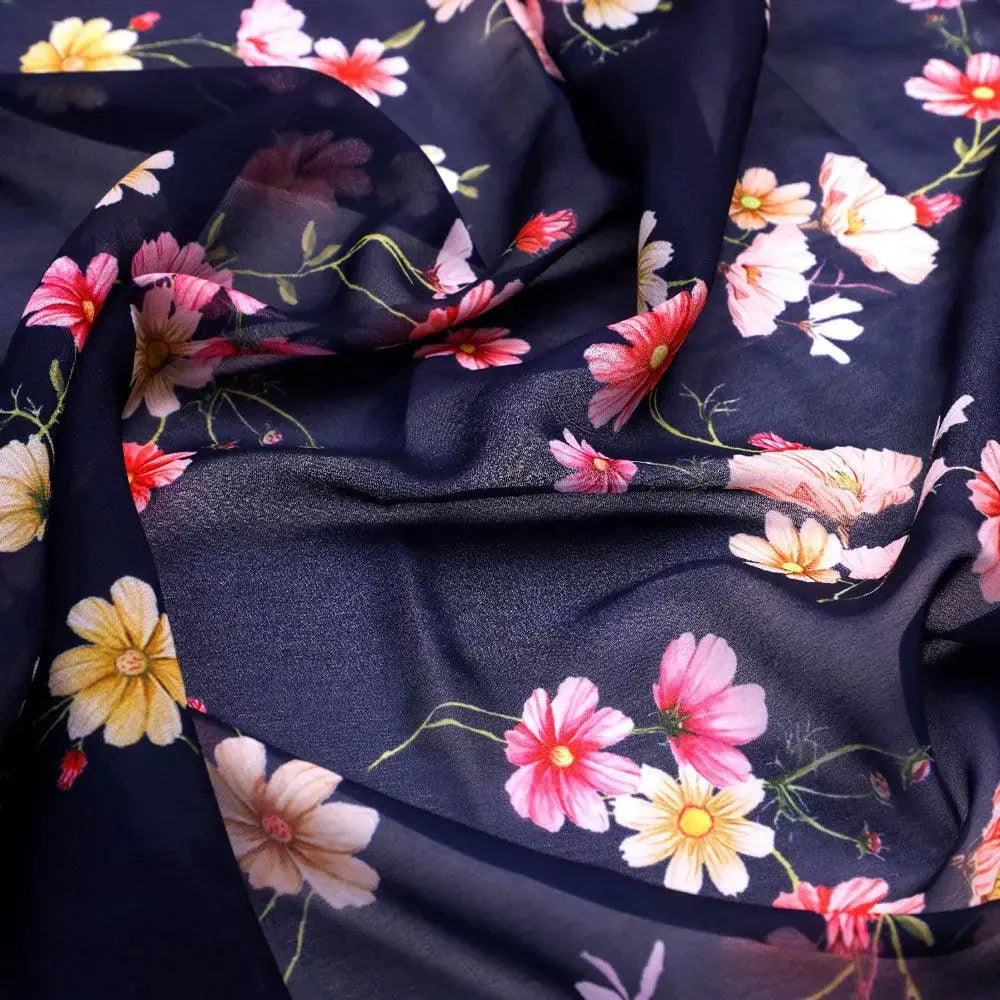 Tiny Colorfull Orchids Floral With Blue Background Digital Printed Fabric - Weightless – we 0 ta07814p1 110 tiny colorfull orchids floral with blue background digital printed fabric weightless 3