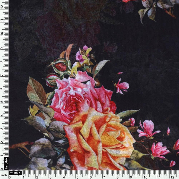 Dominant Yellow And Red Rose Digital Printed Fabric - Weightless - FAB VOGUE Studio®