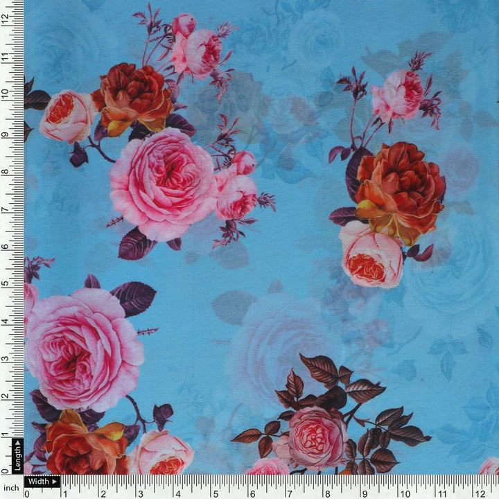 Blissful Pink Roses Digital Printed Fabric - Weightless - FAB VOGUE Studio®