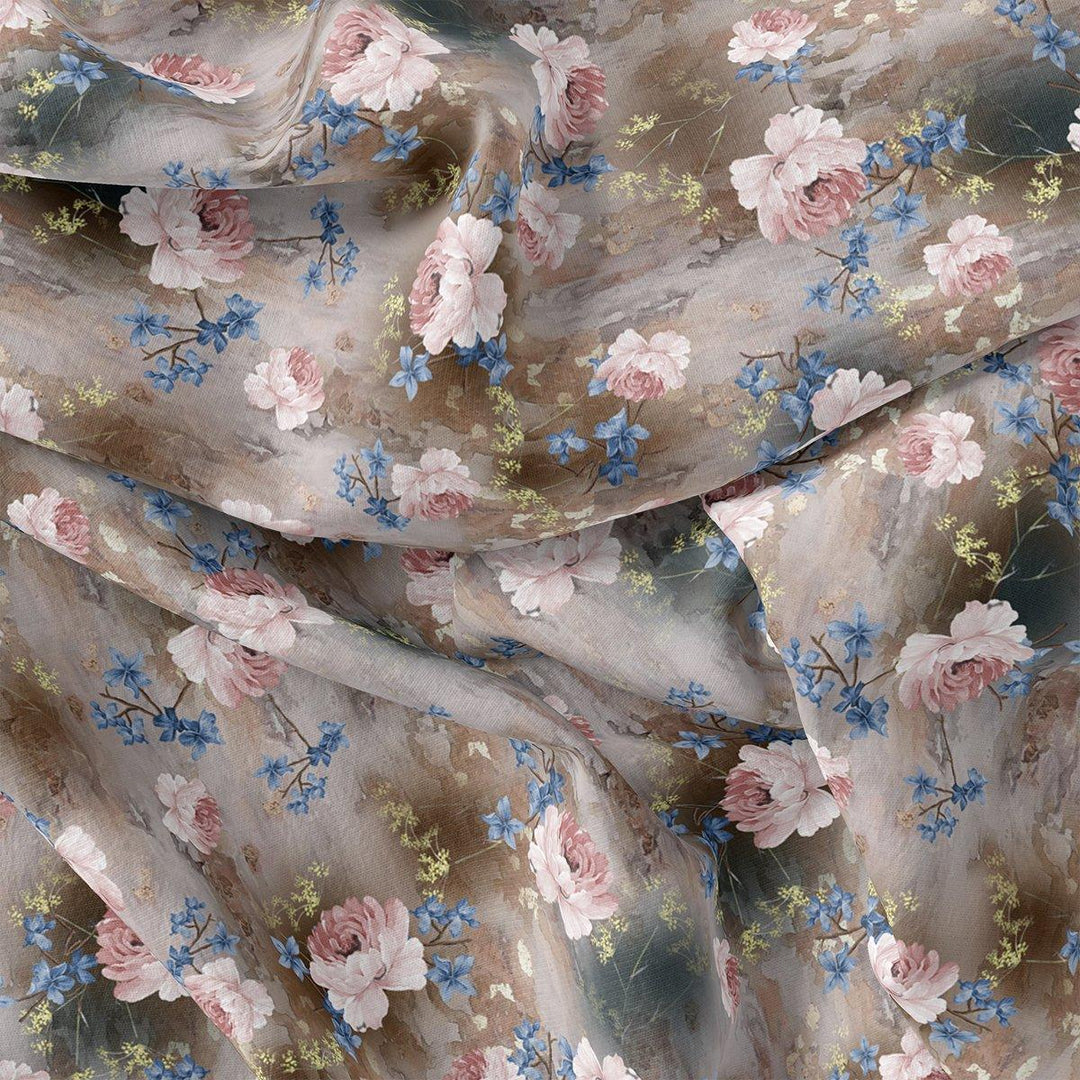 Oil Painted Cool Tiny Magnolia Digital Printed Fabric - Weightless - FAB VOGUE Studio®