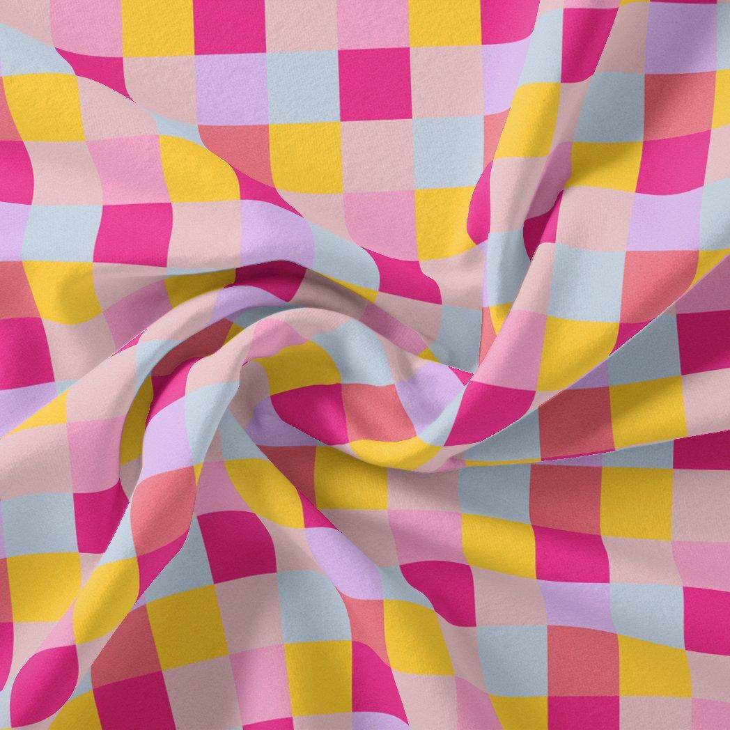 Buffalo Checks Pink And Yellow Digital Printed Fabric - Weightless - FAB VOGUE Studio®