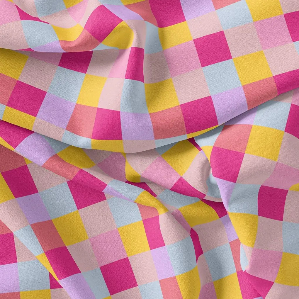 Buffalo Checks Pink And Yellow Digital Printed Fabric - Weightless – we 0 ta08371 110 buffalo checks pink and yellow digital printed fabric weightless 3