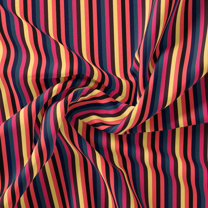 Bengal Stripes Multicolour Strips Digital Printed Fabric - Weightless - FAB VOGUE Studio®