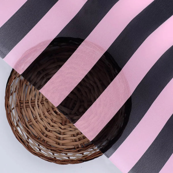 Bayadere Stripes Black With Pink Digital Printed Fabric - Weightless – we 0 ta08373 110 bayadere stripes black with pink digital printed fabric weightless 2 - alternate view