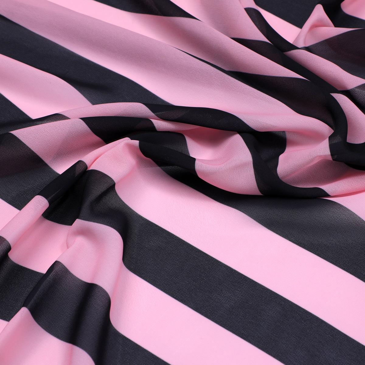 Bayadere Stripes Black With Pink Digital Printed Fabric - Weightless - FAB VOGUE Studio®