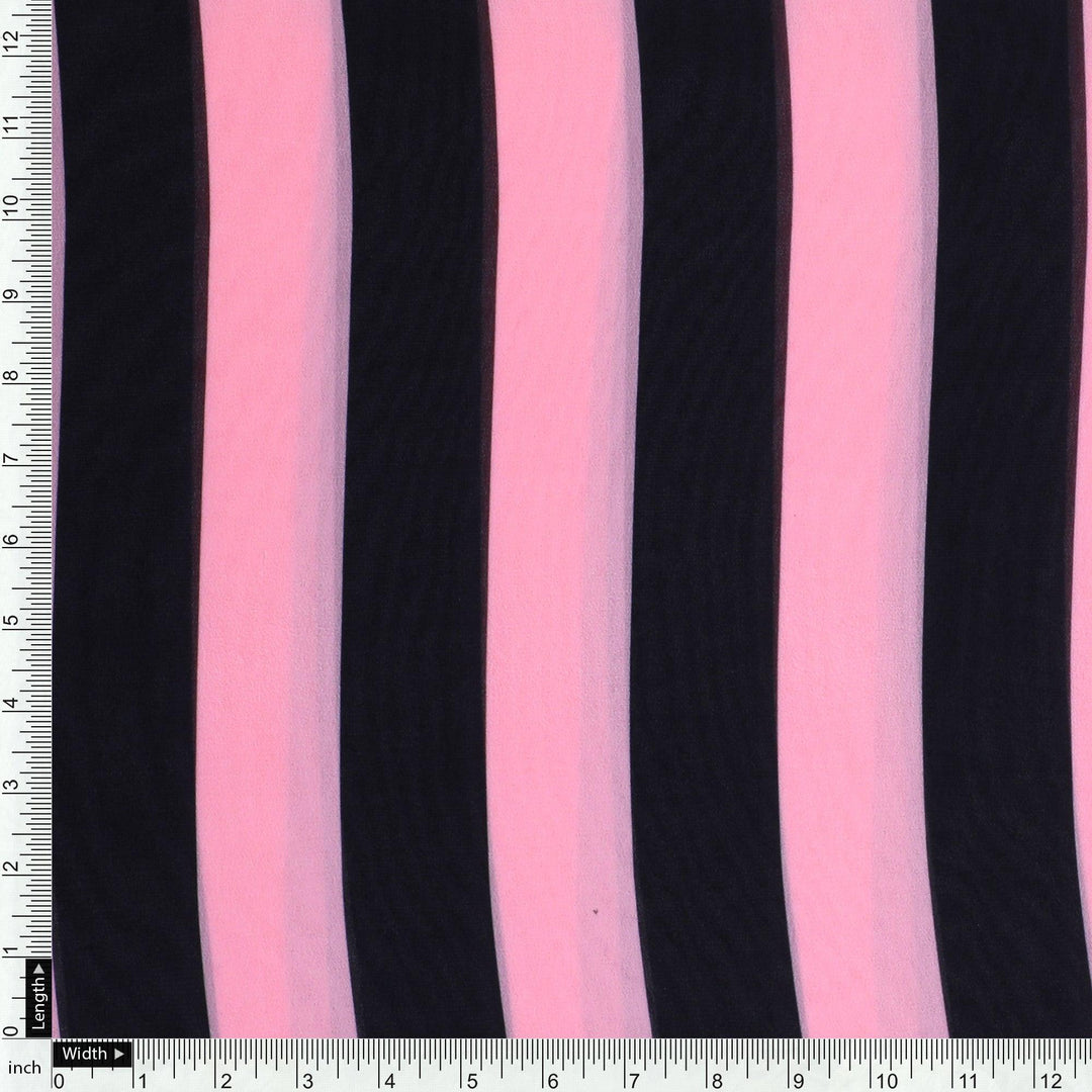 Bayadere Stripes Black With Pink Digital Printed Fabric - Weightless - FAB VOGUE Studio®
