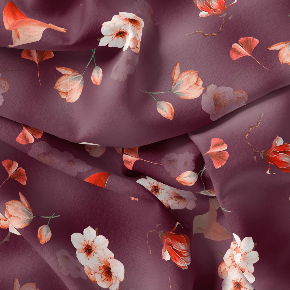 Shiny Red Tulip With Cherry Blossom Flower Digital Printed Fabric - Weightless – we 0 ta08648p16 110 shiny red tulip with cherry blossom flower digital printed fabric weightless 4