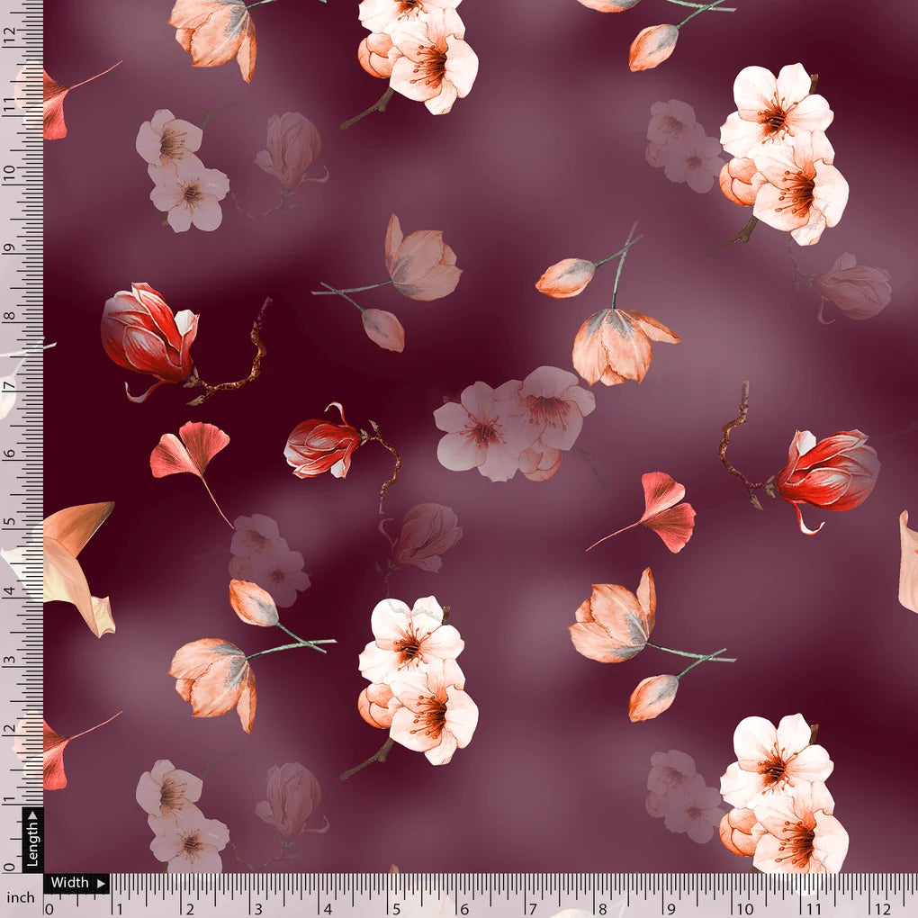 Shiny Red Tulip With Cherry Blossom Flower Digital Printed Fabric - Weightless – we 0 ta08648p16 110 shiny red tulip with cherry blossom flower digital printed fabric weightless 5