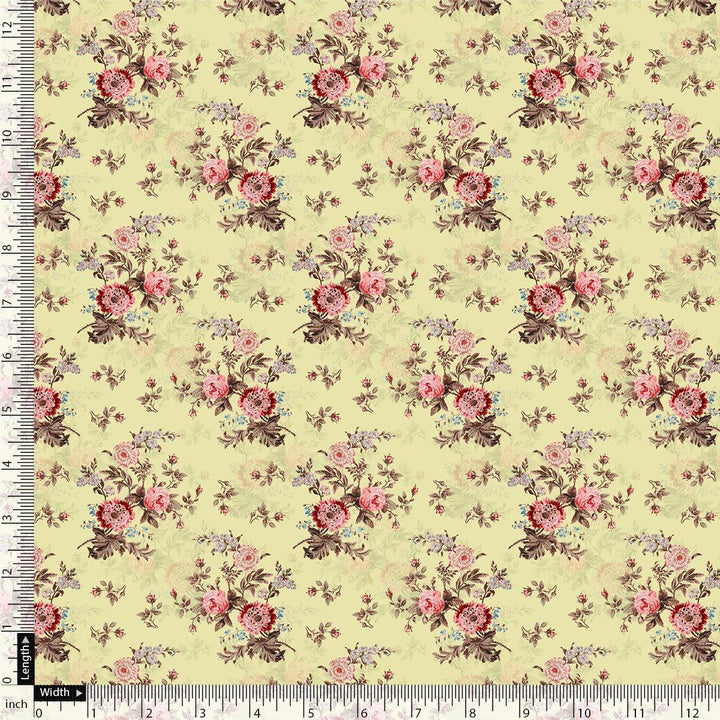 Chrysanthemum And Roses Bunch Digital Printed Fabric - Weightless - FAB VOGUE Studio®